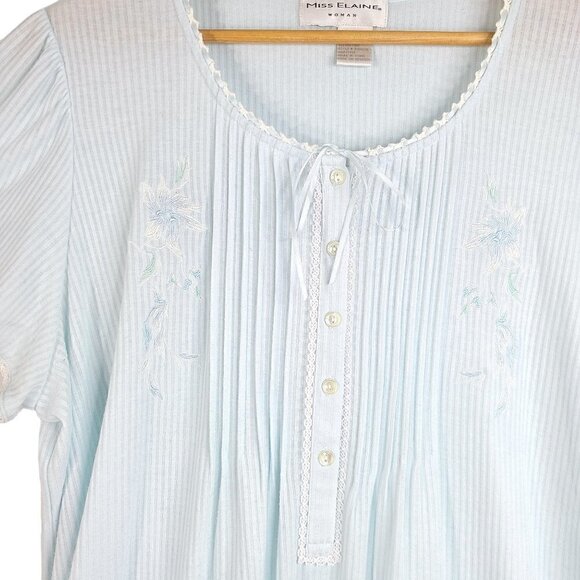 Vintage Miss Elaine Baby Blue Floral Lounge House Dress - Picture 3 of 7